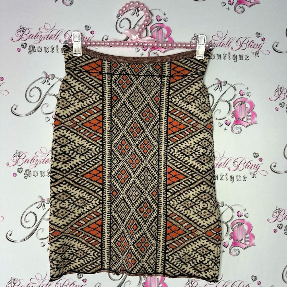 BcbgMAXAZRIA skirt stretchy bodycon boho tan brown orange formal luxury